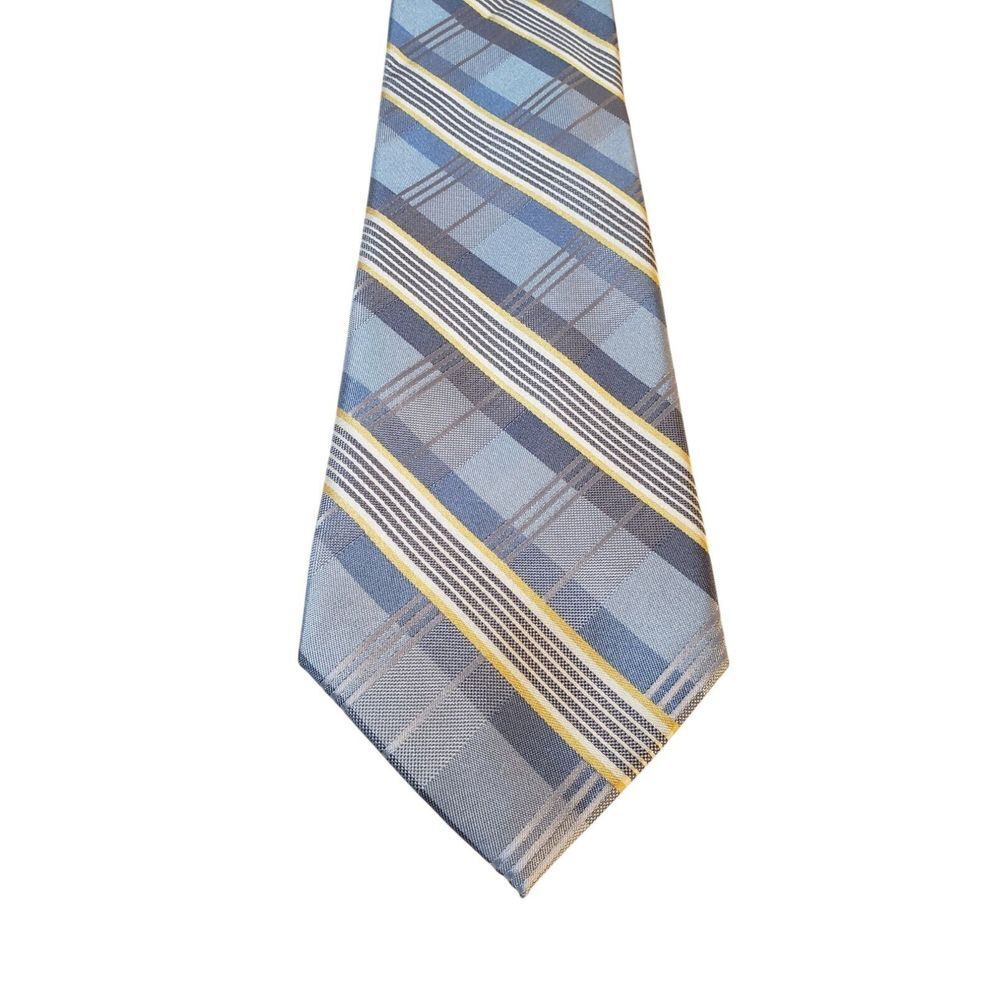 NWT‎ Pronto-Uomo Neck Tie Mens Blue Yellow Striped Plaid Business Church Power